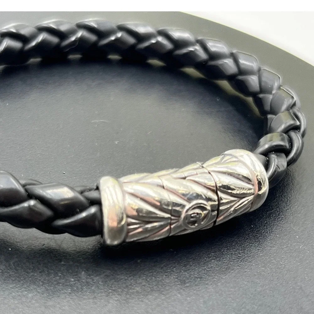 David Yurman Chevron Black Rubber Sterling Silver 925 Signed Bracelet‎ 7